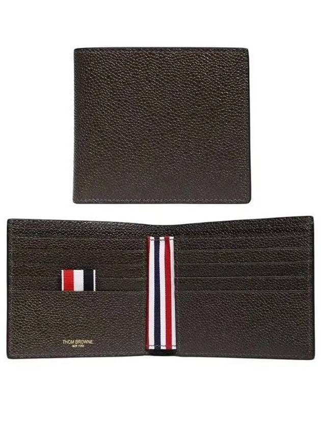 Pebble Grain Leather Half Wallet Dark Brown - THOM BROWNE - BALAAN 2