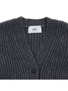 V-neck wool crop cardigan gray - AMI - BALAAN.