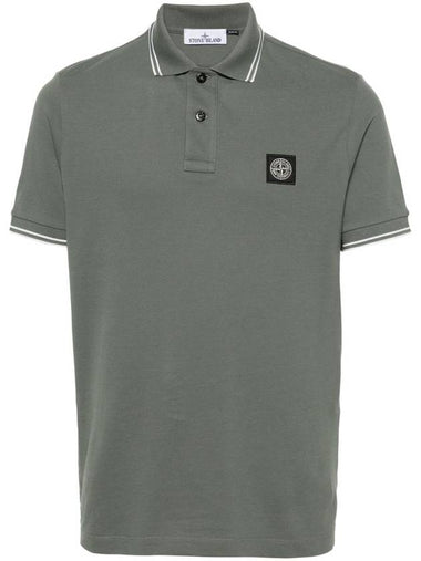 Stretch Cotton Pique Short Sleeve Polo Shirt Musk Green - STONE ISLAND - BALAAN 1