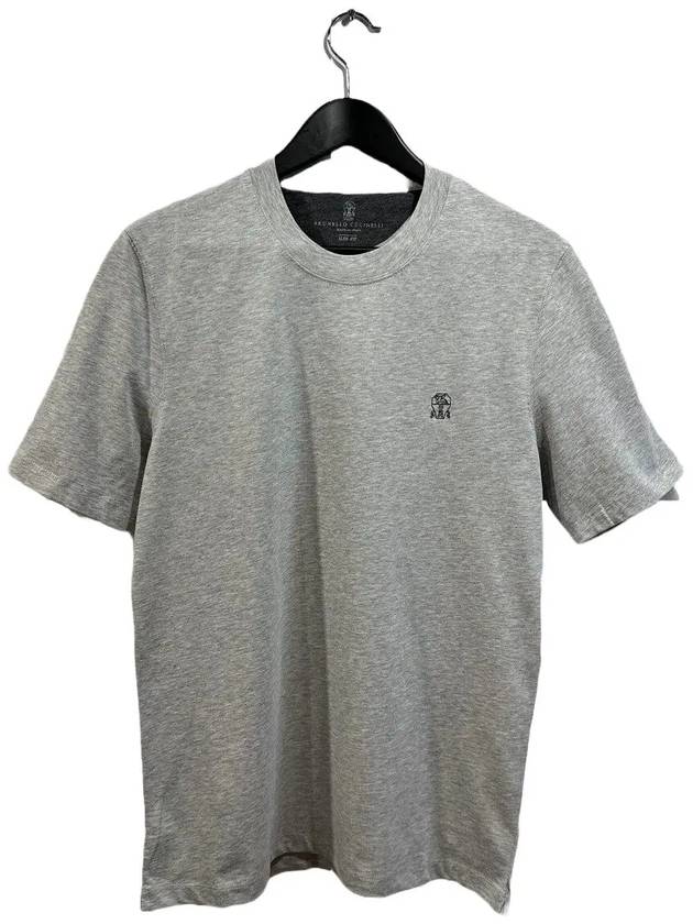 Embroided Logo Crewneck Cotton Short Sleeve T-Shirt Grey - BRUNELLO CUCINELLI - BALAAN 2