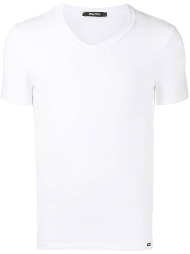 Cotton V-neck Short Sleeve T-Shirt White - TOM FORD - BALAAN 1