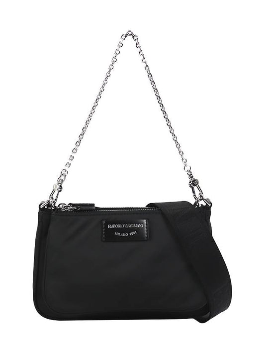 Logo Patch Nylon Shoulder Bag Black - EMPORIO ARMANI - BALAAN.