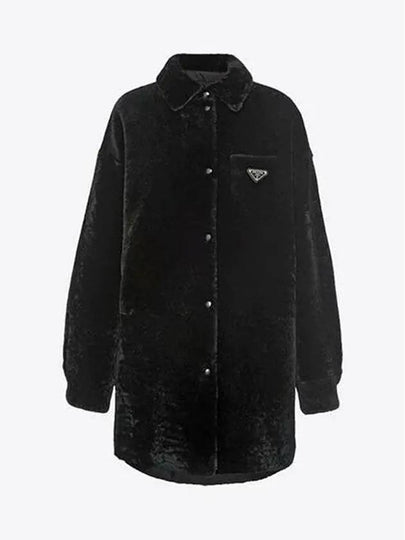 Triangle Logo Reversible Gabardine Shearling Coat Black - PRADA - BALAAN 2