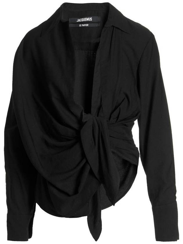 Le Chemise Bahia Tied Sash Shirt Black - JACQUEMUS - BALAAN 2