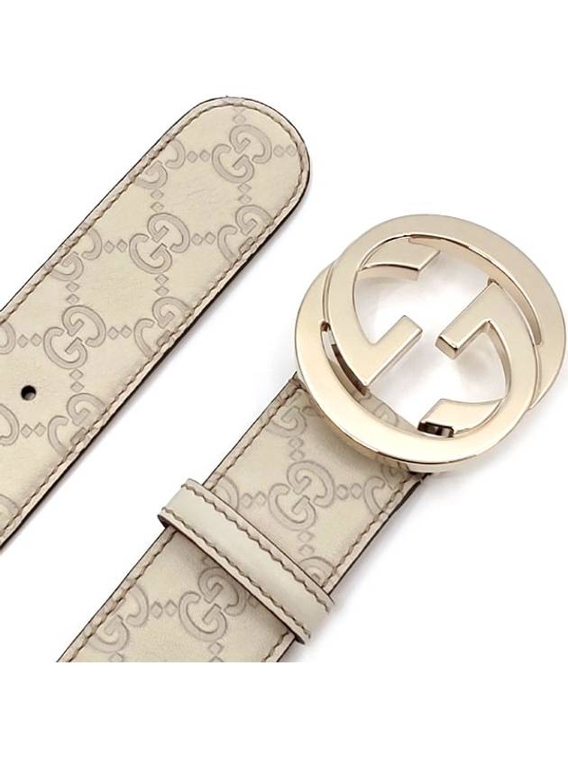 Signature Interlocking G Buckle Leather Belt Ivory - GUCCI - BALAAN.