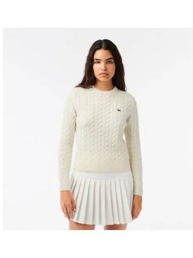 Women s Wool Blend Cable Crew Neck Sweater Ivory - LACOSTE - BALAAN 1