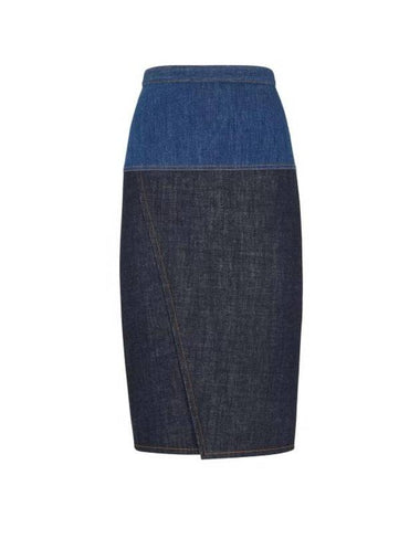 Two Tone Denim Pencil Skirt Blue - FENDI - BALAAN 1