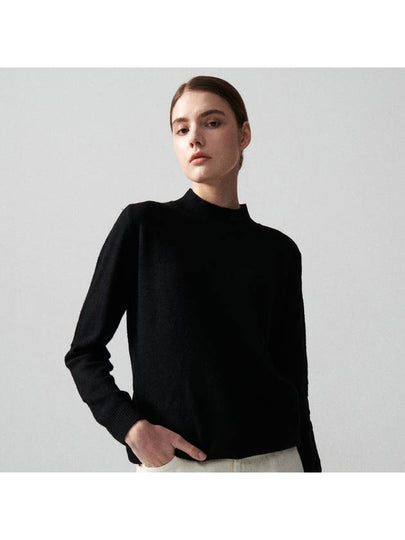 Mock Neck Lambs Wool Knit Top Black - WHITE PROJECT - BALAAN 2