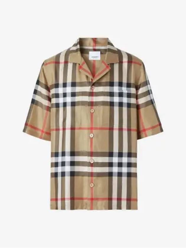 Vintage Check Silk Short Sleeve Shirt Archive Beige - BURBERRY - BALAAN 3