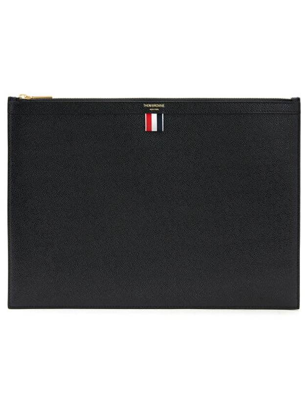 Pebble Grain Leather Large Zipper Laptop Holder Black - THOM BROWNE - BALAAN 2