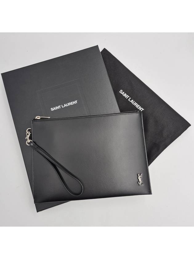 Tiny Monogram Silver Clutch Bag Black - SAINT LAURENT - BALAAN 2