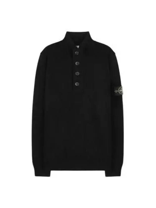 Wappen Patch Half Button Lambswool Knit Top Black - STONE ISLAND - BALAAN 3