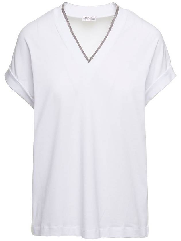 Monilli V-Neck Short Sleeve T-Shirt White - BRUNELLO CUCINELLI - BALAAN 2