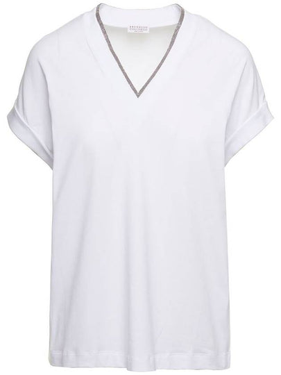 Monilli V-Neck Short Sleeve T-Shirt White - BRUNELLO CUCINELLI - BALAAN 2