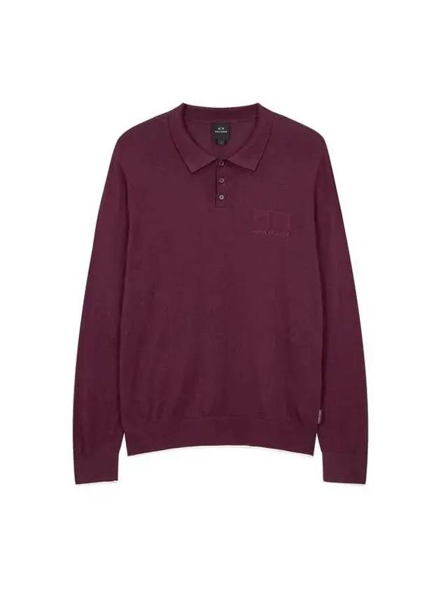 Men s Square Logo Soft Polo Knit Wine 270424 - ARMANI EXCHANGE - BALAAN 1