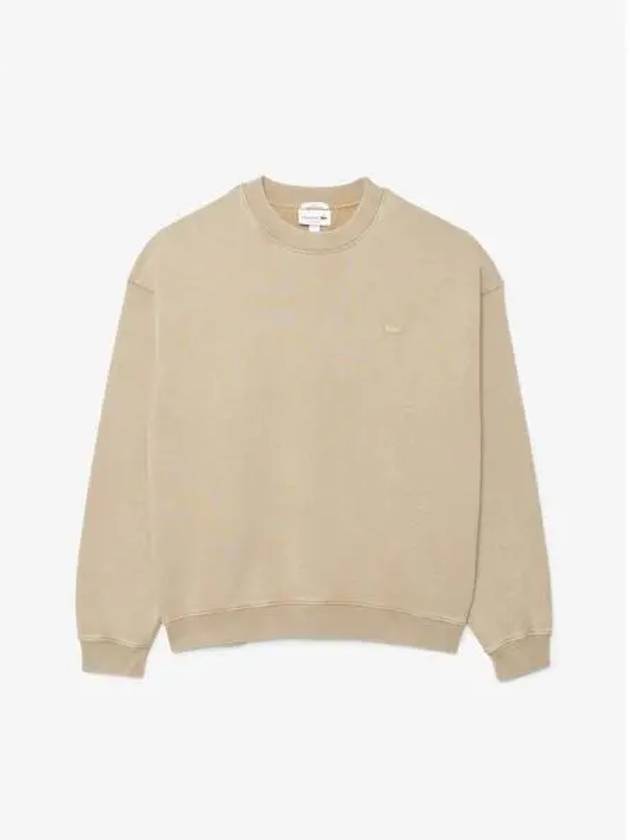 Loose Fit Washed Effect Fleece Sweatshirt Beige - LACOSTE - BALAAN 2