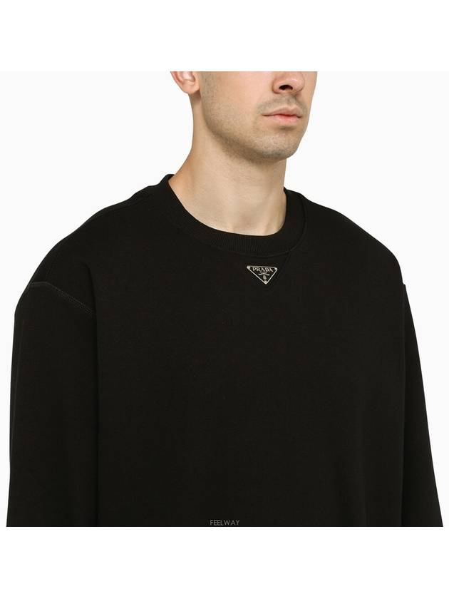 Oversized Cotton Sweatshirt With Triangle Logo Black - PRADA - BALAAN 3