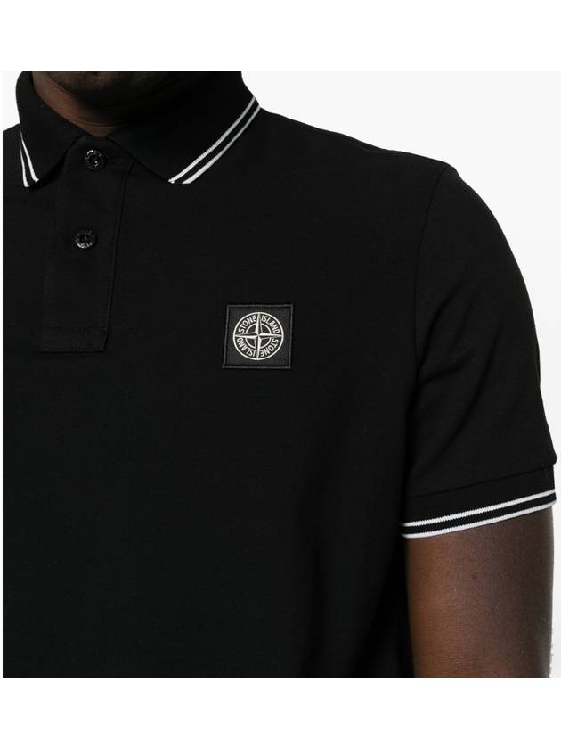 Stretch Cotton Pique Short Sleeve Polo Shirt Black - STONE ISLAND - BALAAN 6