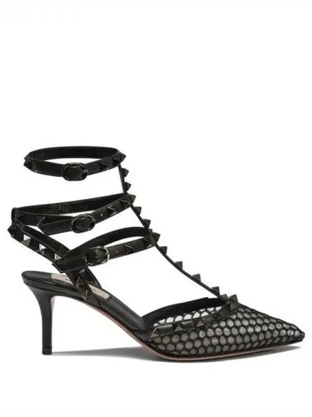 Mesh Rockstud Leather Sandal Heels 270257 - VALENTINO - BALAAN 1