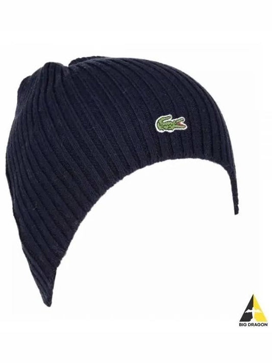 Ribbed Wool Beanie Navy - LACOSTE - BALAAN 2