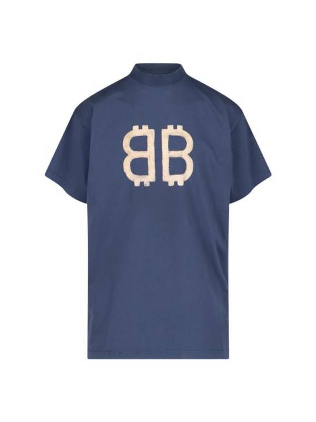 Logo Print Short Sleeve T-Shirt Blue - BALENCIAGA - BALAAN 1