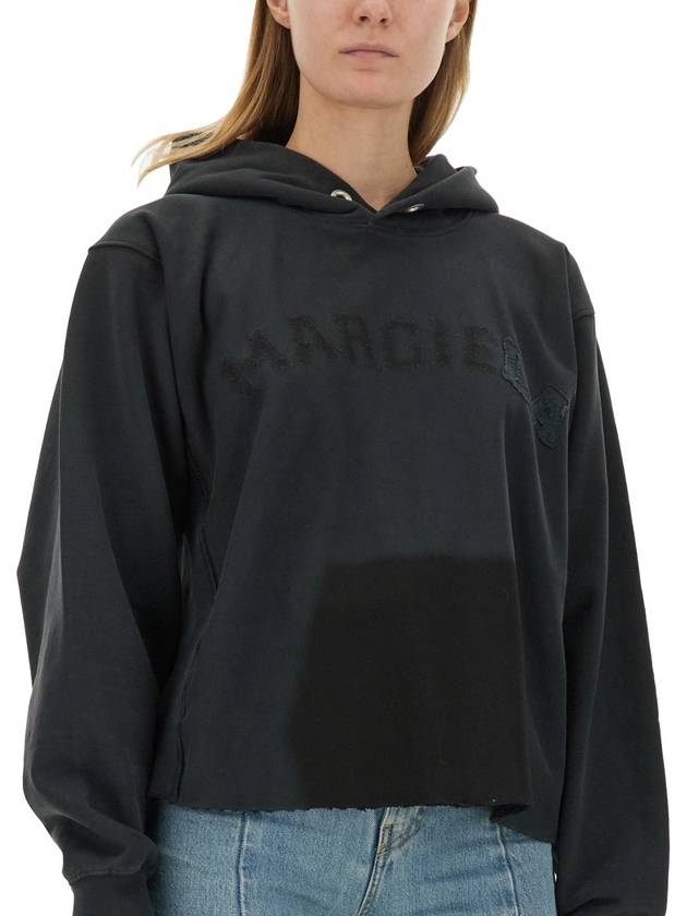 Embroidered Logo Cotton Hoodie Black - MAISON MARGIELA - BALAAN 5