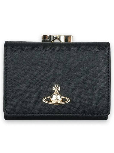 ORB Plaque Small Frame Half Wallet Black - VIVIENNE WESTWOOD - BALAAN 1