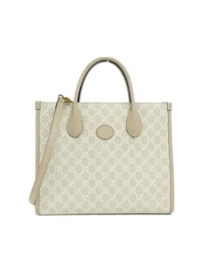 Interlocking G Small Canvas Tote Bag Beige White - GUCCI - BALAAN 2