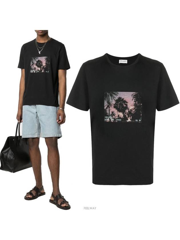 Paris Sunset Short Sleeve T-Shirt Black - SAINT LAURENT - BALAAN 2