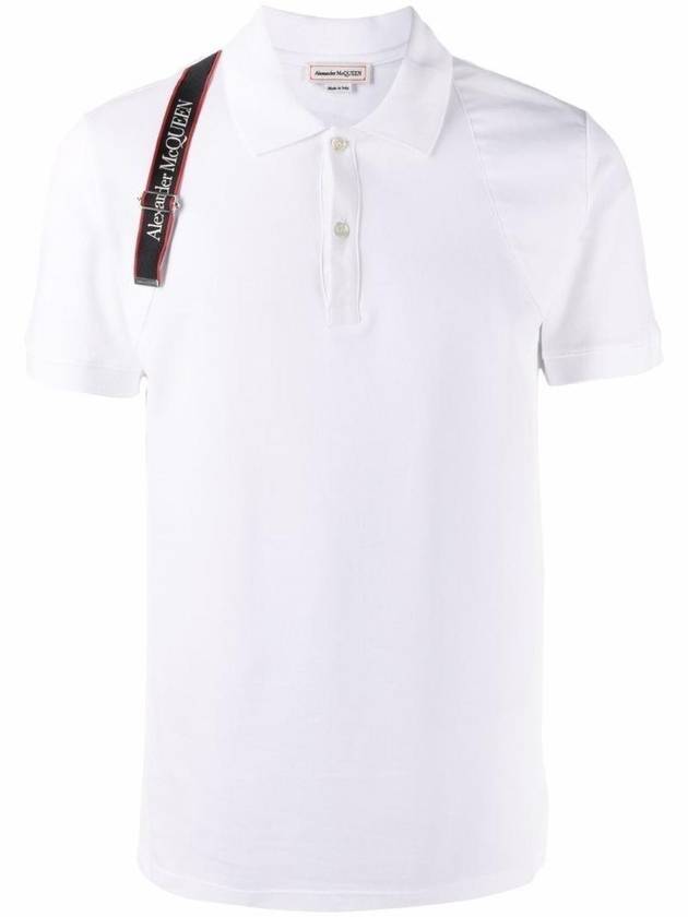 Men's Logo Harness Strap Polo Shirt White - ALEXANDER MCQUEEN - BALAAN 1