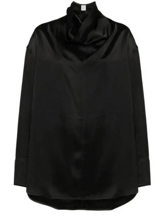 Funnel Neck Satin Blouse Black - TOTEME - BALAAN 1