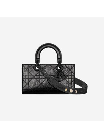 Lady  My ABCDior D-Sire Macrocannage Crinkle Small Calfskin Tote Bag Black - DIOR - BALAAN 1