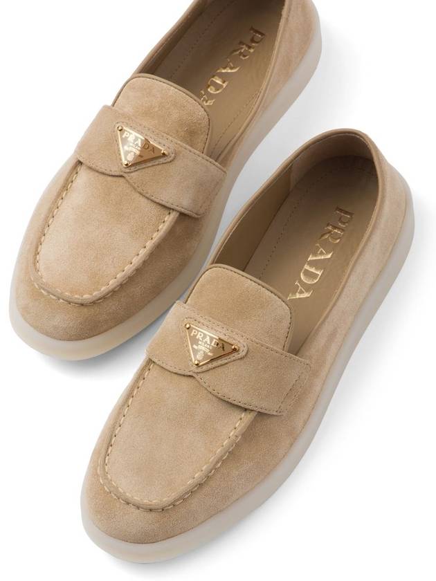 Triangle Logo Suede Leather Loafers Beige - PRADA - BALAAN 6