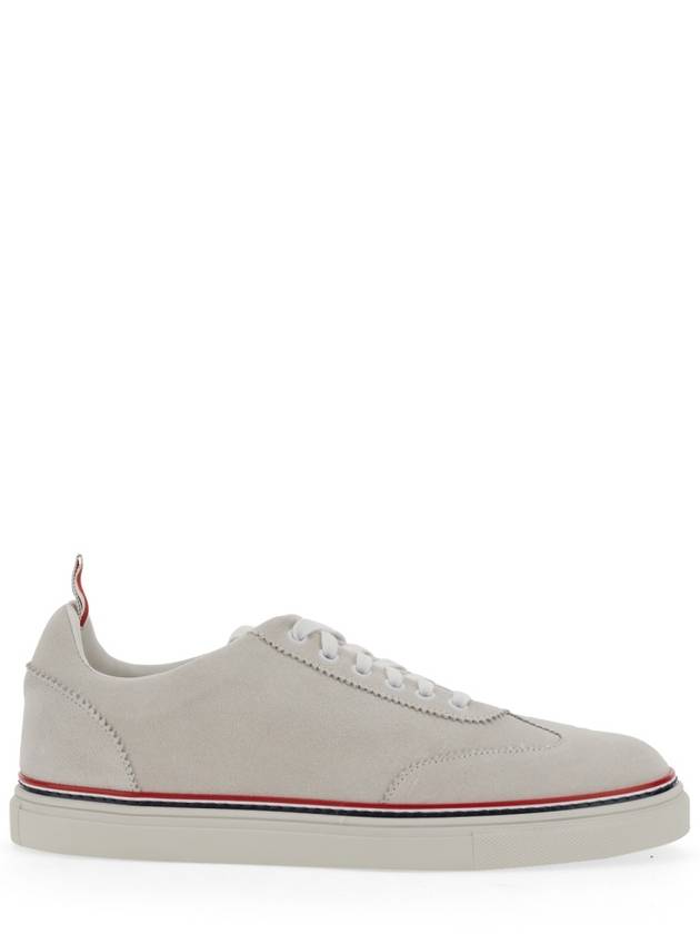 Men's 3 Bar Suede Low Top Sneakers White - THOM BROWNE - BALAAN 3