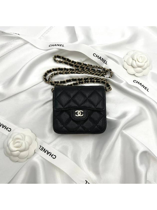 24S Caviar Square Mini Chain Bag Quilted Black AP3259 - CHANEL - BALAAN 1