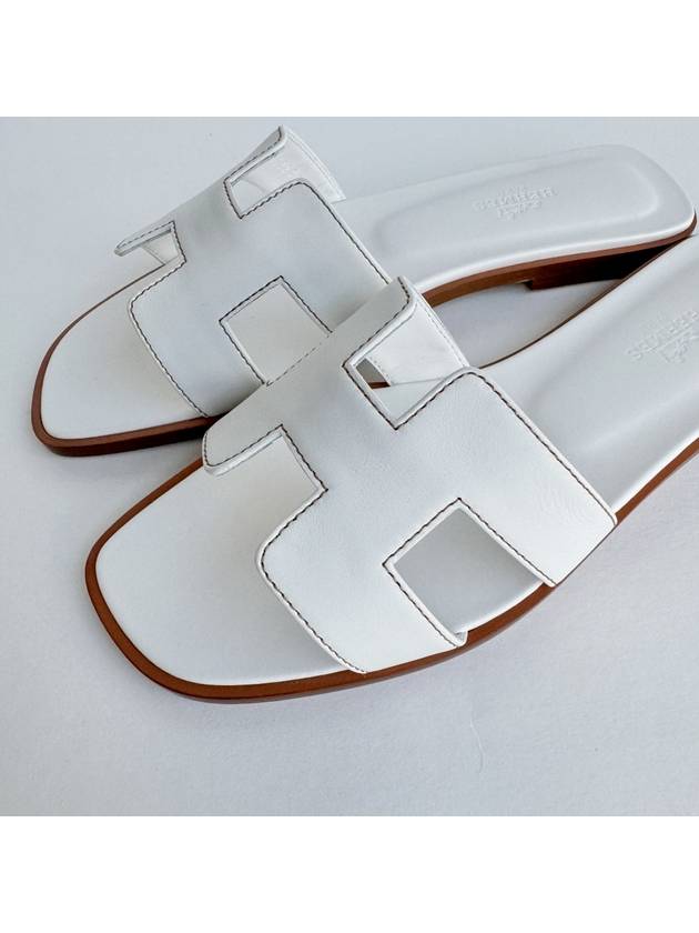 Oran Calfskin Slippers Blanc - HERMES - BALAAN 5