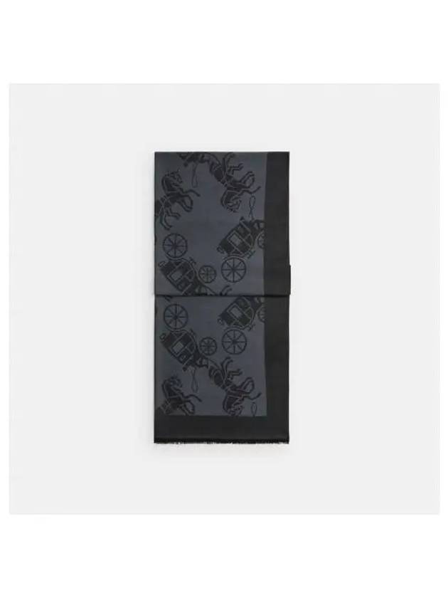 Horse And Carriage Print Stole Muffler Black - COACH - BALAAN 1