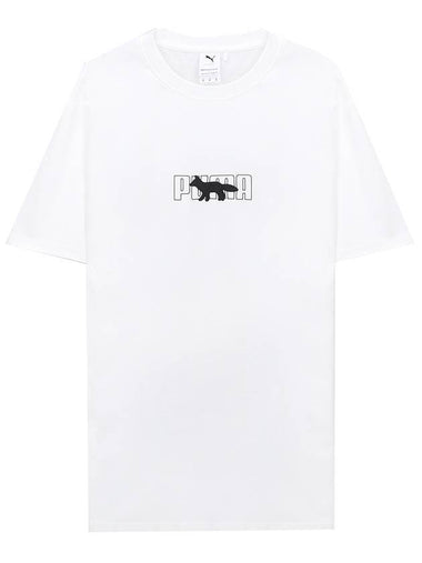 Embroidered Logo Print Short Sleeve T-Shirt White - MAISON KITSUNE - BALAAN 1