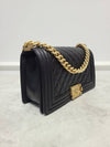 Used luxury goods Lewis It Black caviar vintage gold boy bag medium 30s - CHANEL - BALAAN 3