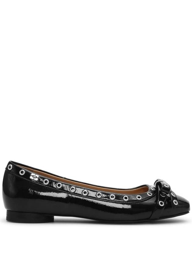 Eyelet Detail Bow Ballerina Black - GANNI - BALAAN 2