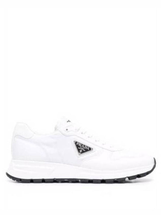 Logo Re-Nylon Brushed Leather Low Top Sneakers White - PRADA - BALAAN 2