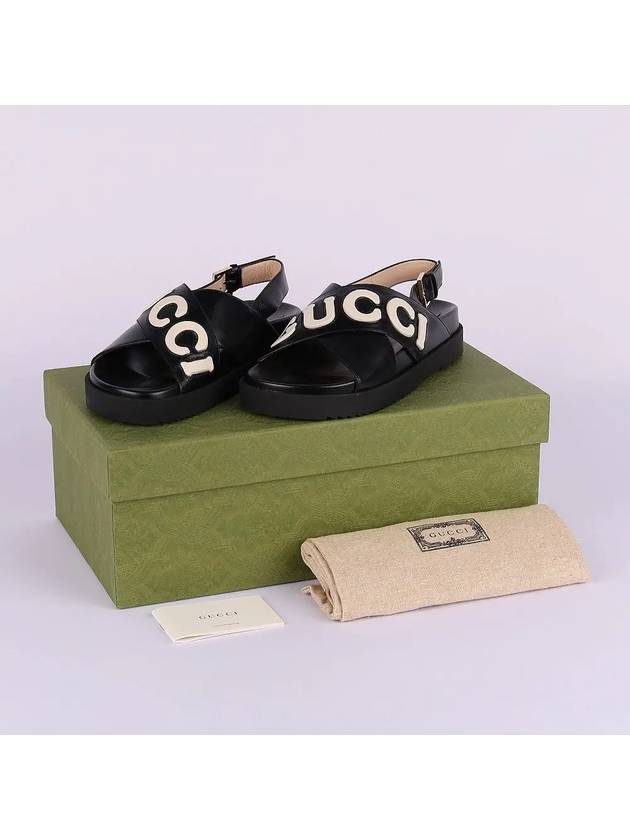 Women's Logo Leather Sandals Black - GUCCI - BALAAN 7