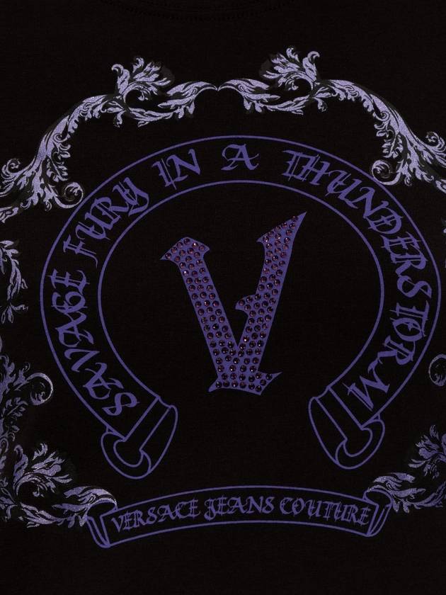 Versace Jeans Couture T-shirt With Print And Shimmering Applications, Women's, Black - VERSACE - BALAAN 5