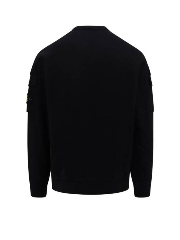 Garment Dyed Double Pocket Brushed Cotton Fleece Sweatshirt Black - STONE ISLAND - BALAAN 3