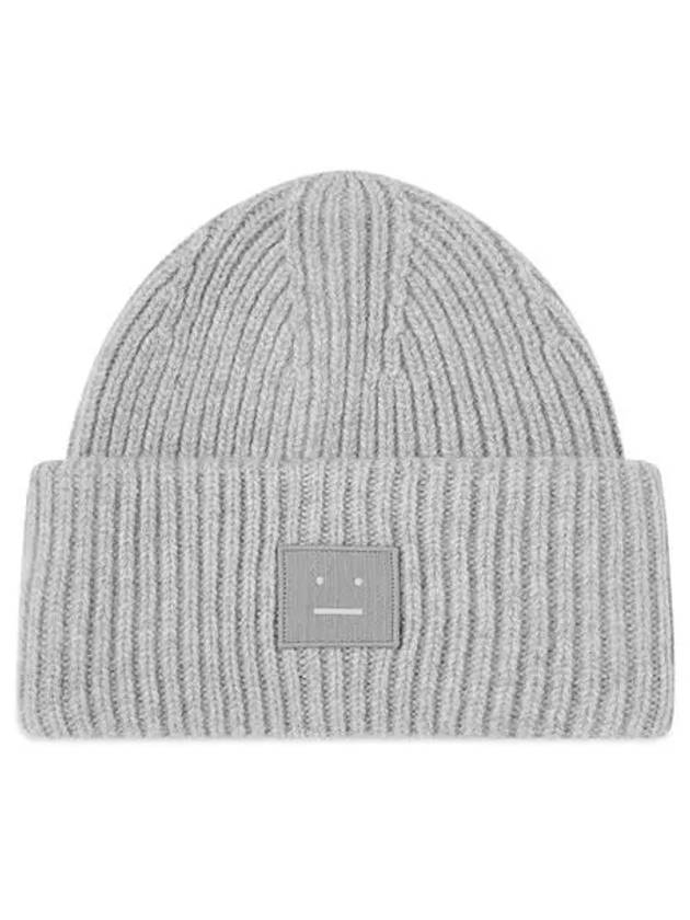 Face Patch Ribbed Wool Beanie Grey - ACNE STUDIOS - BALAAN 2