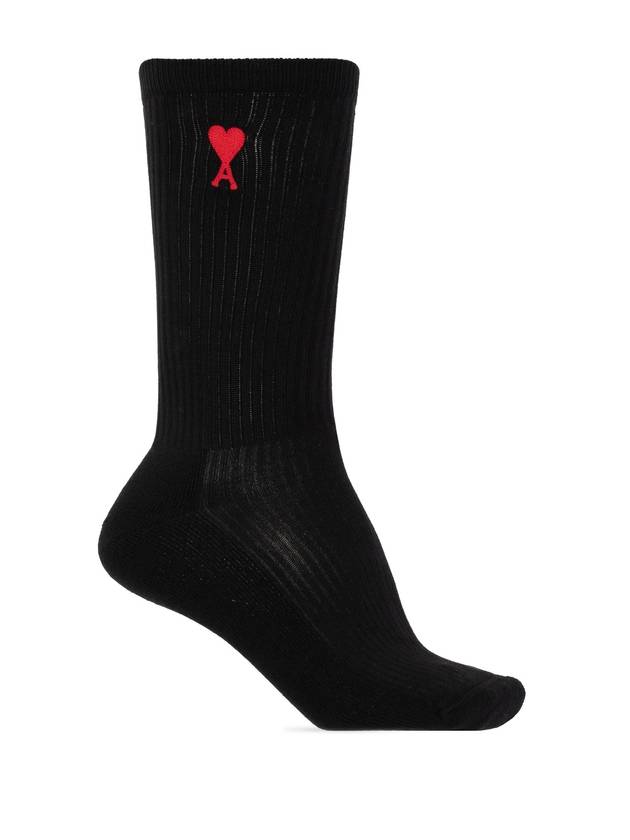 Heart Logo Socks Black - AMI - BALAAN.