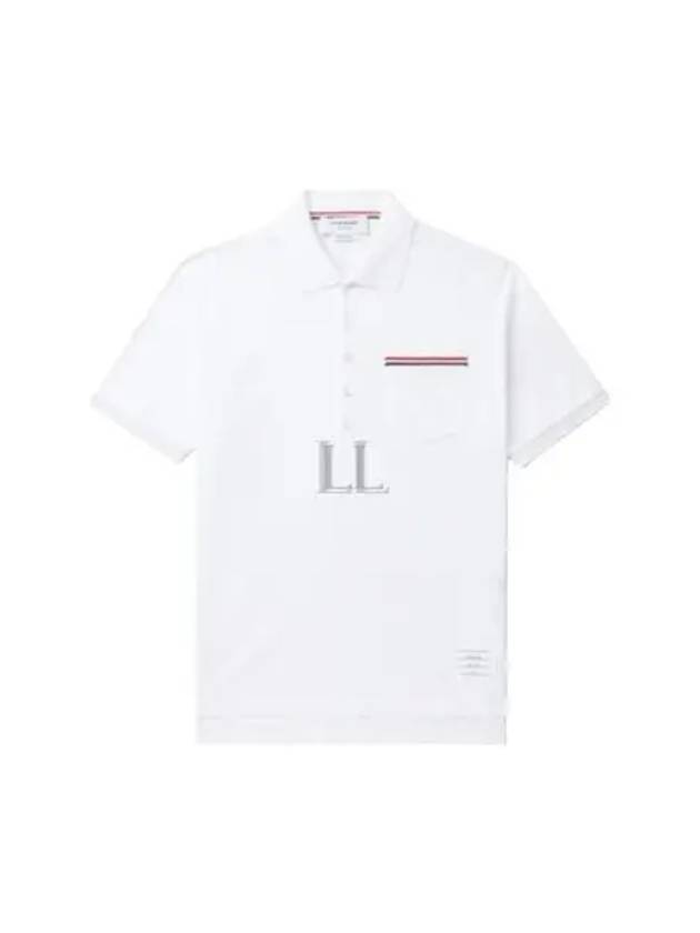 Men's Three Stripes Pocket Mercerized Short Sleeve Polo Shirt White - THOM BROWNE - BALAAN 2