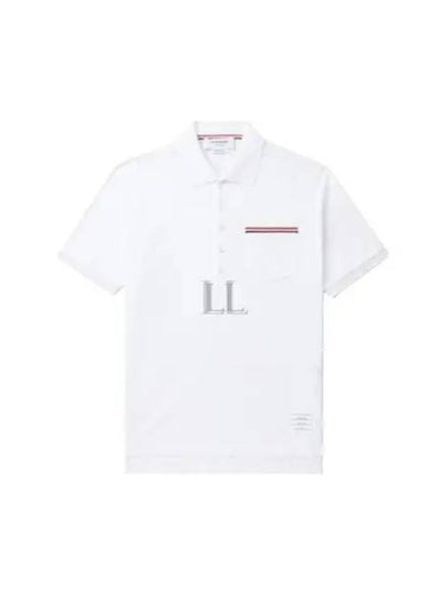 Men's Three Stripes Pocket Mercerized Short Sleeve Polo Shirt White - THOM BROWNE - BALAAN 2