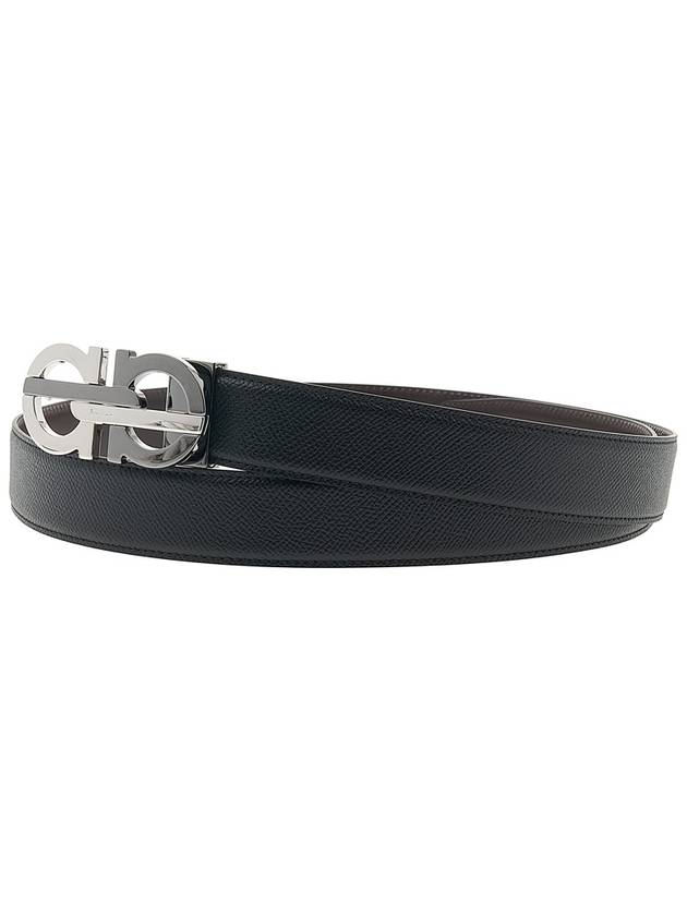 Men's Double Gancini Reversible Leather Belt Black Testa di Moro - SALVATORE FERRAGAMO - BALAAN 3