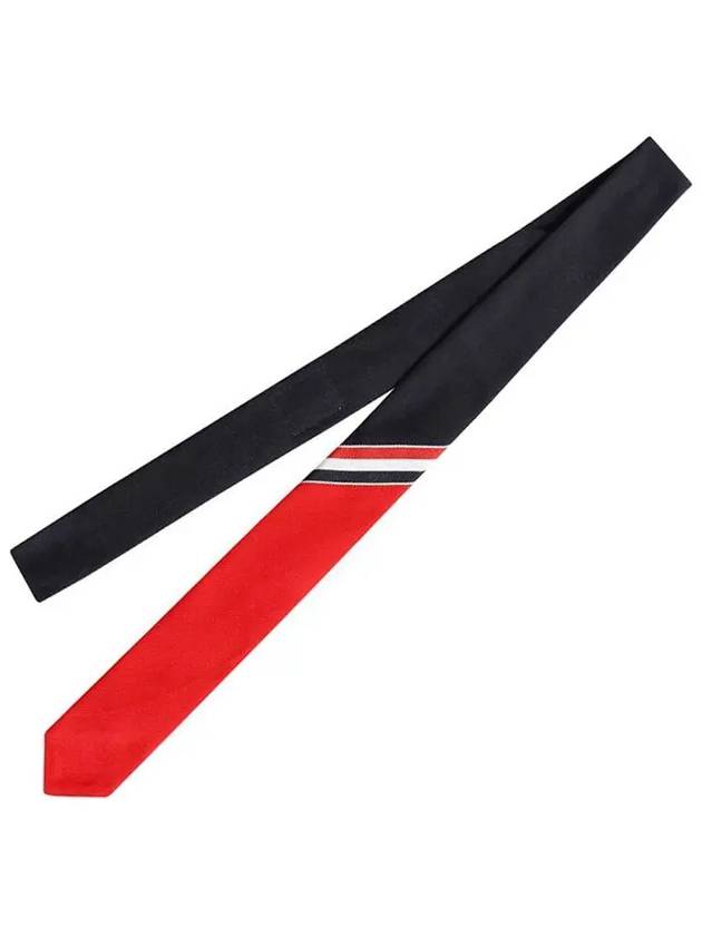 striped two-tone tie red - THOM BROWNE - BALAAN.